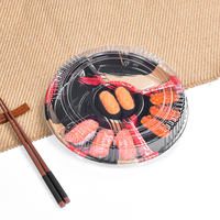 Sunzza Verpackung rot-golden bedrucktes Design transparentes Blatt-Kunststoff-Tablett große Kapazität einweg-rundes Tablet Sushi-Box