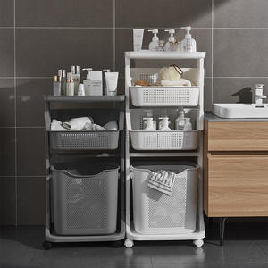 ตะกร้าซักผ้าแบบเคลื่อนที่ 3 ชั้น พร้อมล้อเลื่อนอเนกประสงค์ สำหรับจัดเก็บของใช้ในบ้านและห้องน้ำ ขายส่ง - Product Image 4