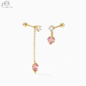 ต่างหูทองคำแท้ 18K ประดับพลอยหลากสี แซฟไฟร์สีชมพู ดีไซน์ใหม่ ขายส่ง สำหรับผู้หญิง - Product Image 3