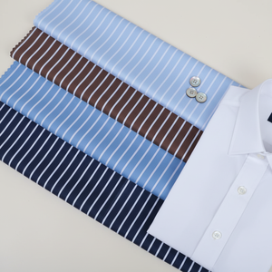 도매용 재고 있음: 100% 면 70수 원사염색 스트라이프 새틴 셔츠 원단, 액체 암모니아 마감, 고급 소재. - Product Image 6