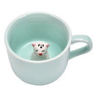 Mug à café ou à thé en céramique, peint à la main, motif animal 3D mignon, écologique, couleur céladon, idéal pour cadeau, vente en gros