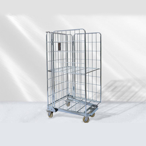 Hot bán Heavy-Duty xách tay nestable CuộN <span class=keywords><strong>container</strong></span> giỏ hàng 3-Side ráp dây lưới CuộN lồng siêu thị hậu cần kim loại - Product Image 5