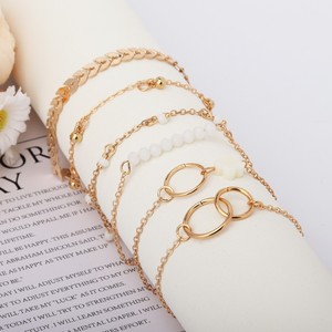 Gold Plated Alloy <b>Bracelet</b> <b>Set</b> With Imitation Pearl And Circle Design For Women Trendy Fashion Jewelry <b>Sets</b> - Product Image 2