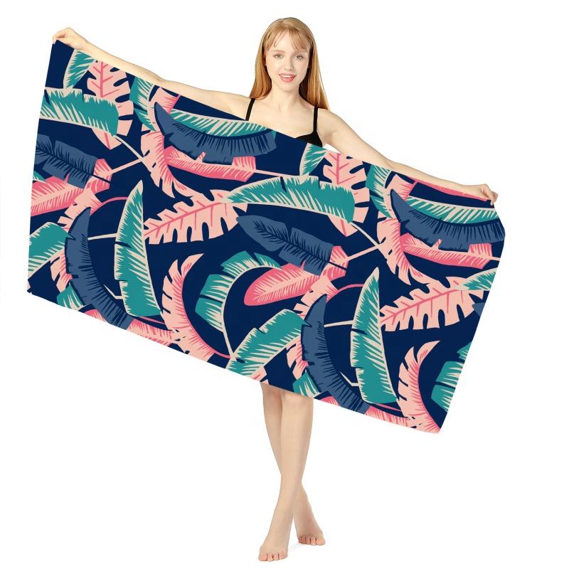 Recycled Custom Design Double Side Print Microfiber Suede Or Waffle Beach Towel Summer Sand Free Quick Dry Beach Towels 