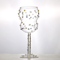 Vente en gros d'usine, gobelet en verre transparent à pois colorés, nouveau design, soufflé à la main, pour l'eau et le vin