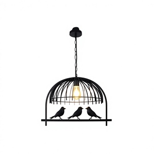Lampe suspendue rustique en fer en forme de cage à oiseaux avec ampoule Edison pour café et salle à manger intérieurs - Product Image 1