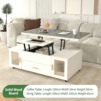 Table basse multifonctionnelle convertible en table à manger, pliable, mobile, tout-en-un, avec structure en bois massif, meubles de salon
