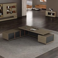Bureau de direction pour bureau de manager, mobilier moderne en bois avec bibliothèque