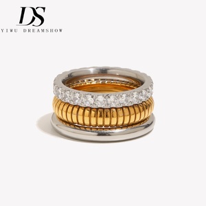 Anello Triplo Impilabile Dreamshow in Acciaio Inossidabile Placcato Oro, Anelli con Fascia in Zirconi Bicolore, Gioielli per Donne - Product Image 1