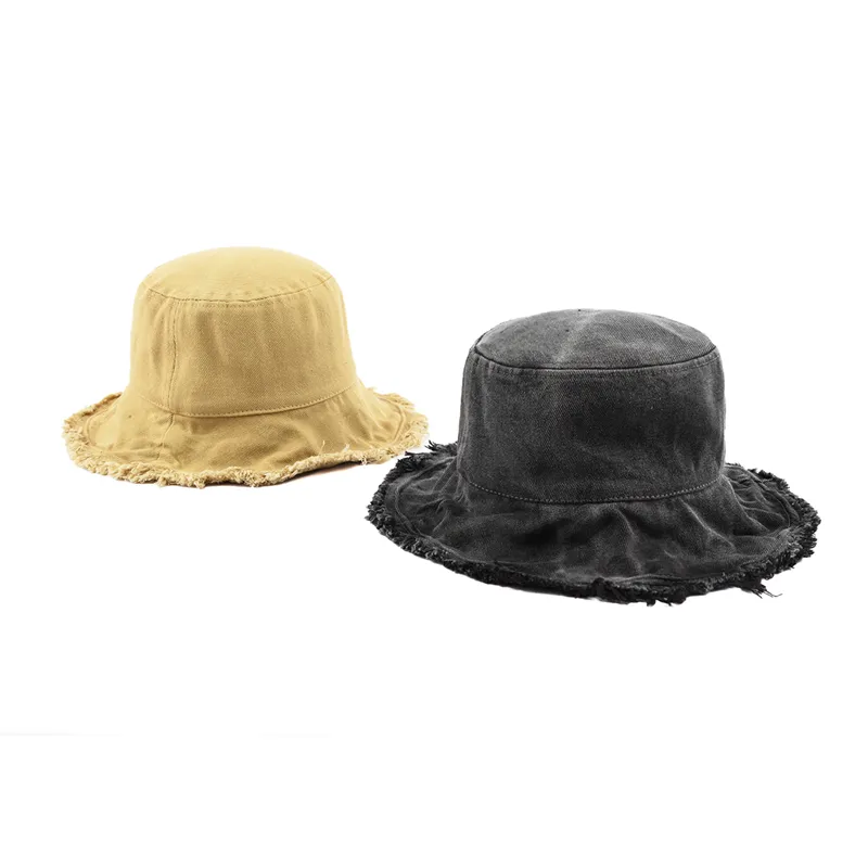 Unisex Adults Vintage Wide Brim Jean Denim Fisherman Custom Ripped Distressed Bucket Hat