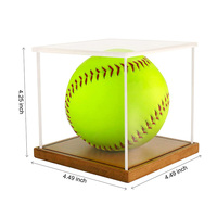 Boîte de présentation carrée en acrylique transparent avec base en bois pour ballons de softball – Étui de protection en plastique pour softball