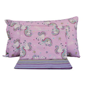 Juego de Sábanas con Estampado de Unicornio, 100% Algodón, Tamaño Francés, Incluye Funda de Almohada - Product Image 1