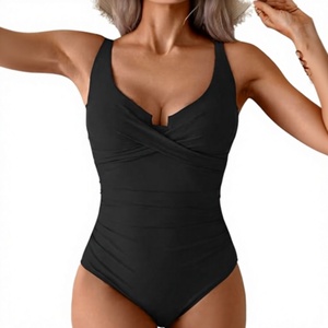 Traje de baño de una pieza negro para mujer al por mayor, control de abdomen, diseño cruzado, push-up, adelgazante, proveedor OEM personalizado - Product Image 3