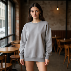 Felpa Oversize HDJ Grigia da Donna, Abbigliamento Casual, Girocollo, Spalle Cadenti, Manica Lunga, in Maglia Misto Cotone, Stile Autunnale - Product Image 3