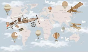 Papier peint pour enfants Garçons Filles Maternelle Chambre Fond d'écran Cartoon Avion Carte du monde Papier peint - Product Image 4