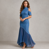 Robe longue décontractée Joydressing pour femme, épaules dénudées, manches courtes, jupe fluide, pour vente en gros en boutique