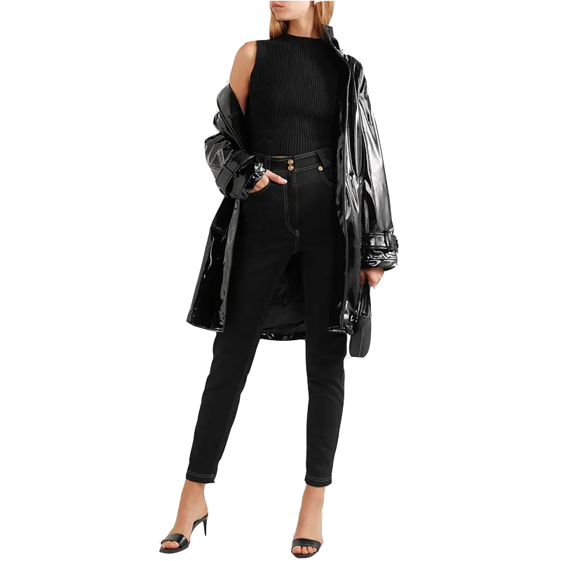 Trench-coat brillant de conception de mode manteau de boucles de remplacement de ceinture en vinyle