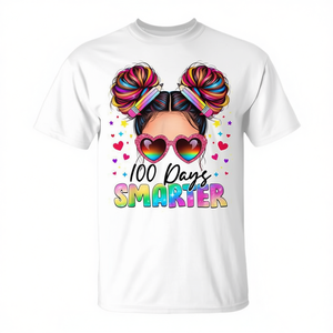 T-shirt pour filles d'école avec motif chignon désordonné pour la célébration du 100e jour d'école - Product Image 2