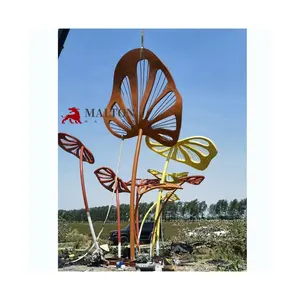 MALTON Handmade Contemporary Outdoor Garden Art Metal Abstract Flower Statue Stainless Steel Plant Sculpture