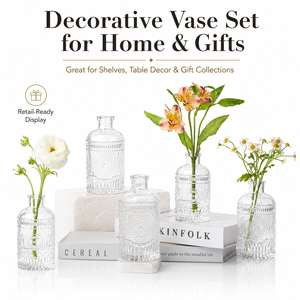 Set di Mini <span class=keywords><strong>Vasi</strong></span> <span class=keywords><strong>in</strong></span> <span class=keywords><strong>Vetro</strong></span> Trasparente, Piccoli <span class=keywords><strong>Vasi</strong></span> Scanalati per Fiori, Decorazione Casa, Centrotavola Matrimonio, Vendita all'Ingrosso - Product Image 6