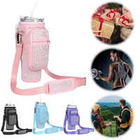 Bolsa de Transporte para Botella de Agua con Diamantes Brillantes para Stanley de 40 oz con Tarjetero/Bolsillo para Teléfono, Funda de Neopreno para Botella de Agua