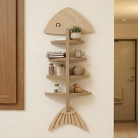Nouvelle étagère murale en bois en forme d'arête de poisson, cloison de rangement pour salle de bain de style rétro, support de rangement pour articles divers à quatre niveaux