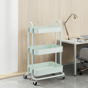 Estante de almacenamiento de 3 niveles de acero al carbono ligero verde menta, Mango en forma de U, organización del desorden doméstico, carro de almacenamiento móvil - Product Image 3