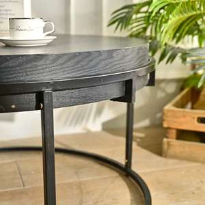 Tables basses de salon INNOVA, meubles décoratifs modernes et écologiques, structure en métal noir et plateau en bois - Product Image 6