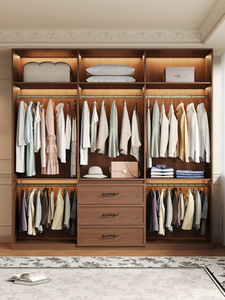 Armoire de chambre moderne élégante en MDF autoportante avec coiffeuse intégrée, portes à panneaux plats, tiroirs et miroir - Product Image 4