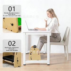 Wooden Footrest <b>Adjustable</b> <b>Height</b> Ergonomic Foot Massage Mat Office Relaxation <b>Stool</b> Birch Wood Trapezoid Shape - Product Image 2