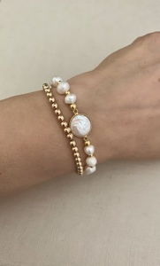 Bracelet extensible élégant en pierres naturelles avec perle baroque d'eau douce naturelle pour femmes, bijoux hypoallergéniques - Product Image 5