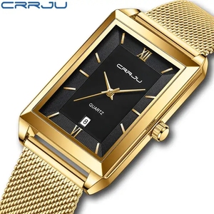 นาฬิกาข้อมือ CRRJU 2197 รุ่นใหม่ สีทอง สำหรับผู้ชาย ทรงเหลี่ยม นาฬิกาผู้ชายสุดหรู ดีไซน์ใหม่ สายสแตนเลสสตีล ควอตซ์ กันน้ำ - Product Image 2