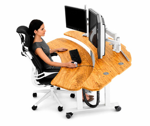 Curved Wood <b>Standing</b> Desk Workstation with Height <b>Adjustable</b> Feature for Dual <b>Monitor</b> Setup in Office and Home - Product Image 4