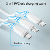 Câble de charge USB 3-en-1 en PVC blanc 2.8A/3A à charge rapide pour iPhone, Samsung, appareils Android, compatible Type C, imprimante