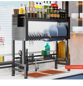 Hot Bán Kim Loại Món Ăn Khô Giá Với Cửa Trong Bồn Rửa Nhà Bếp Tổ Chức Lưu Trữ Giá Cho Bộ Đồ Ăn Nhựa Công Cụ Lưu Trữ - Product Image 6