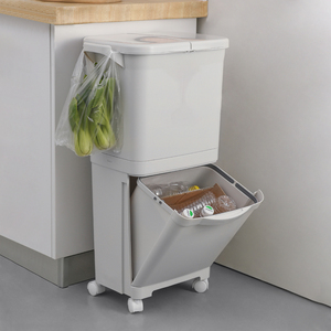 Cubo de Basura de Doble Capa para Cocina y Hogar con Tapa y Pedal, Separación de Residuos Secos y Húmedos para Clasificación, para Baño y Uso en Exteriores - Product Image 1