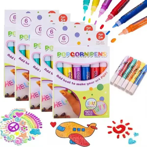 6 Kleuren Bubble Popcorn Tekening Pen Magic Gezwollen 3d Art Safe Kids Marker Voor Holioday Geschenken