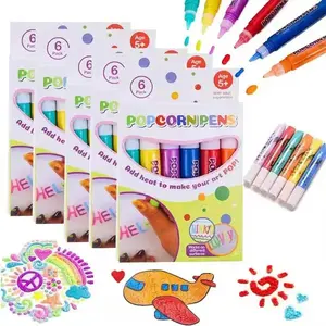 6colors Bubble Popcorn Drawing Pen Magic Puffy 3D Art Safe Kids Marker For Holioday Gifts