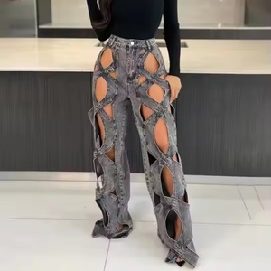 Nouveau design, jean droit taille haute de haute qualité, sexy, style urbain décontracté, 100% coton, délavé à l'acide, broderie ajourée, lavable - Product Image 3