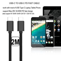 Kabel Data USB-C Tipe-C ke USB-C Tipe-C Berkualitas Tinggi 2M 6.6FT Nylon Braided Max 20V 3.25A 65W PD Fast Charge