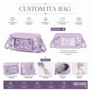 Bolso de Hombro Personalizado Ita Bag en Azul Niebla, PU, con Ventana de PVC, Apliques de Diseño de Dibujos Animados, para Uso Diario - Product Image 2