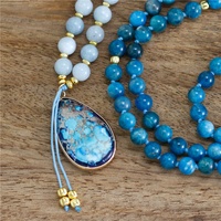 Fait à la main 108 Mala 8mm Apatite Perles Teardrop Pendentif Collier Chaîne Noeud Lariat Yoga Méditation Guérison Bijoux Cadeau En Gros