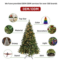 Arbre de Noël artificiel pré-éclairé de 1,2 m à 3 m avec lumières LED, aiguilles de pin réutilisables et détachables, vente en gros