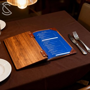 Artículos de Alta Gama para Comercio Transfronterizo, Ecológicos, Premium, Impermeables, de Madera de Nogal Vintage, Menú de Madera Contrachapada, Guía de Servicios de Hotel, Libro de Menú con Clip para Cafetería - Product Image 1