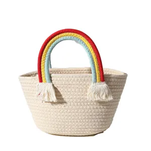 2022 Cute Rainbow Cloud Handbag Designer DIY Cotton Woven Tote Luxury Seaside Holiday Beach Straw Bag