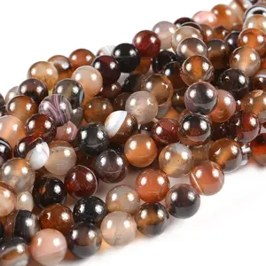 Mjjc — perles en pierre précieuse naturelle, rayures d'agate, café, pierres, 4MM, 6MM, 8MM, 10MM