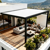 Pavillon de jardin moderne avec structure en acier thermolaqué blanc et toit à lames bioclimatiques pour terrasse, durable et ouvert