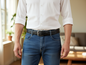 Cintura da uomo con fibbia in lega da 4,0 cm e texture in pelle di vacchetta stile Litchi Lingnan, stile casual - Product Image 2