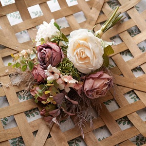 Bouquet de roses artificielles en tissu tissé plastique pour amoureux, décoration de mariage et de maison CF01489B - Product Image 3