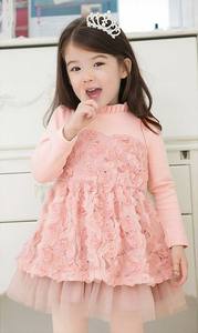 Nuevo Diseño de Vestido de Niña 2017, Elegante Vestido de Princesa con Flores de Rosa y Lazo - Product Image 3